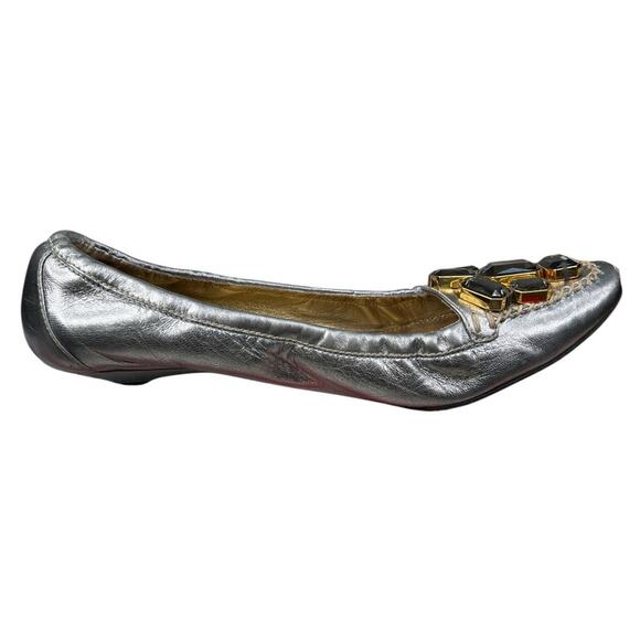 Prada Women’s Rhinestone Silver Metallic Ballet Flats Size 38.5 US 8.5 - Picture 4 of 13